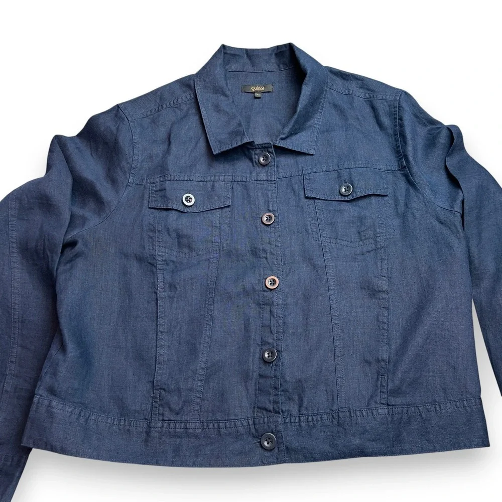 Quince European Linen Jacket and Pants Set Womens Large Navy Blue Minimalist Lux